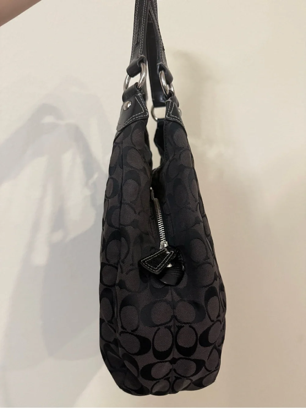 Coach Black Signature Soho Hobo Canvas Shoulder Bag with Buckle Detail